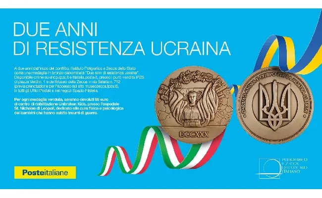 L’Istituto Poligrafico e Zecca dello Stato realizza la medaglia bronzea “Due anni di resistenza ucraina”, parte del ricavo sarà devoluta all’ospedale di Leopoli