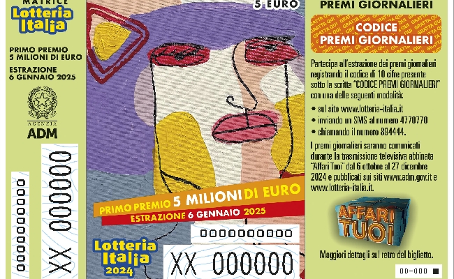 Lotteria Italia Adm: nella trasmissione “Affari tuoi” biglietto abbinato al pacco da 5 euro anche nelle puntate fino al 5 gennaio 2025