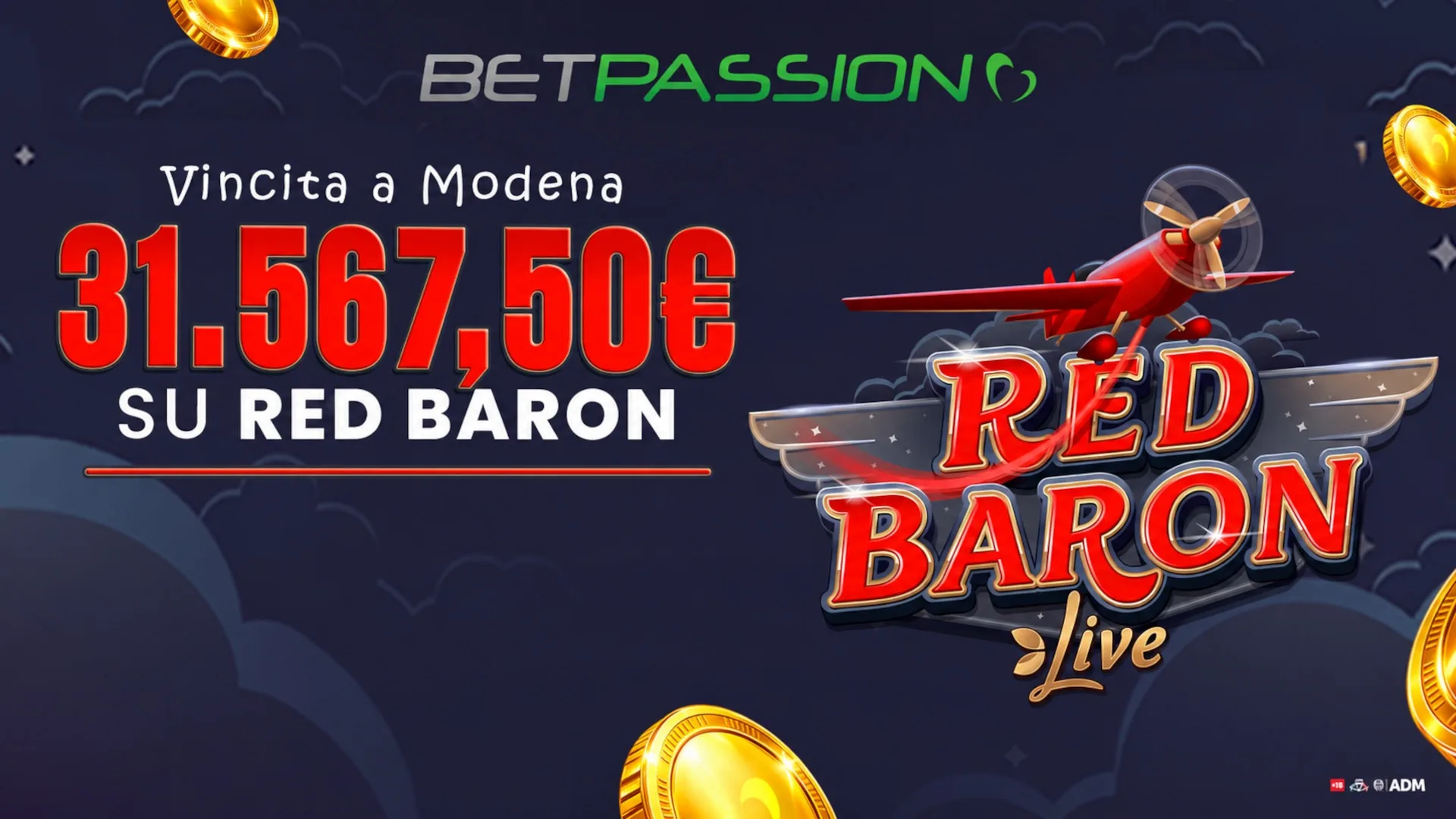 Betpassion, vincita da oltre 31mila euro su Red Baron: un solo round sul crash game di Evolution